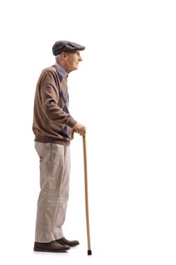 Senior with a cane waiting in line clipart