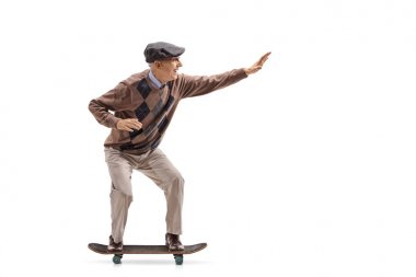 Elderly man riding a skateboard clipart