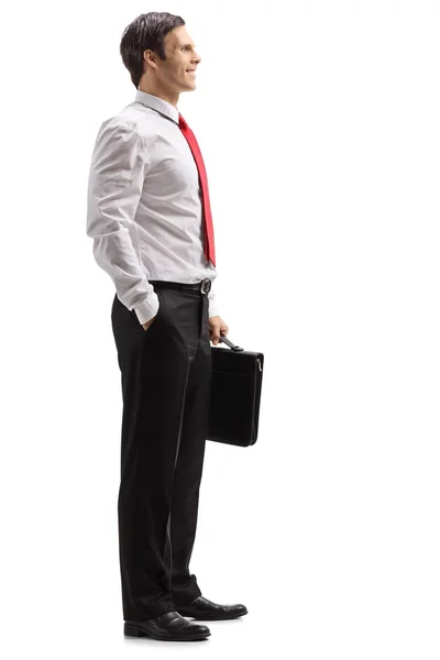 Elegante man met een werkmap in de rij — Stockfoto