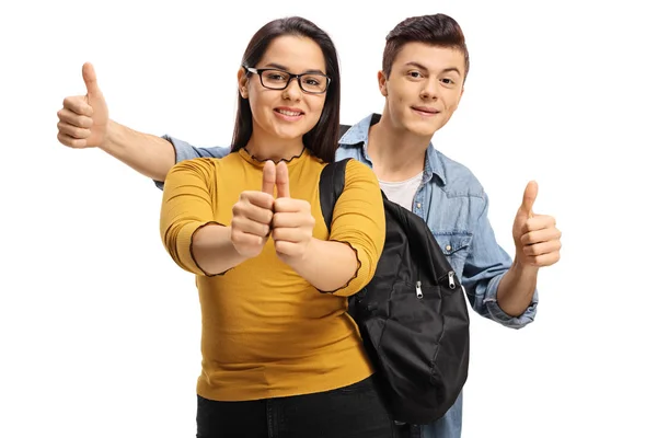 Tiener studenten duim omhoog gebaren maken — Stockfoto