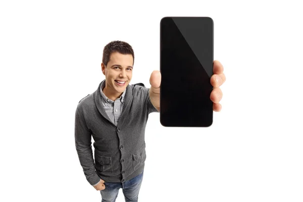 Joven mostrando un teléfono —  Fotos de Stock