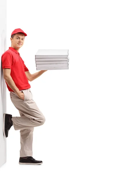 Pizza delivery guy with pizza boxes — Stock Photo, Image