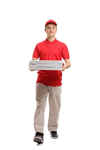 Teenage pizza delivery boy walking — Stock Photo, Image