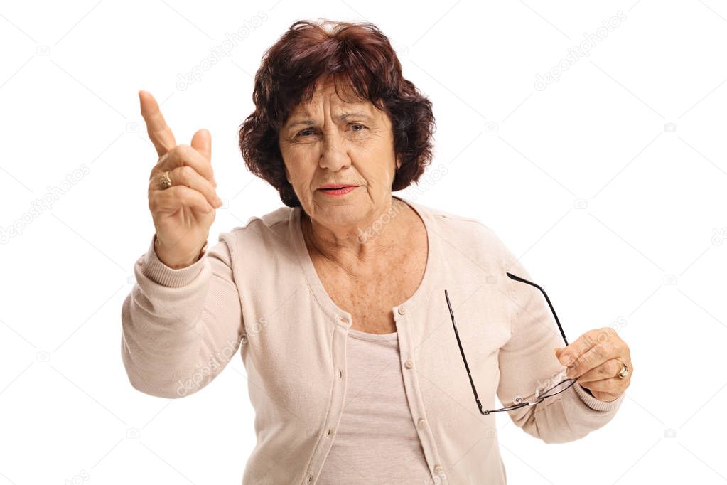 woman scolding someone and gesturing with her finger