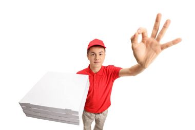 Tamam bir jest yapma pizza servis elemanı