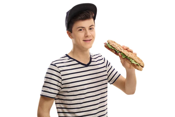 Dospívající chlapec s sendvič — Stock fotografie