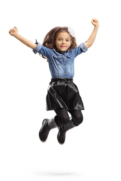 Niña alegre saltando — Stockfoto