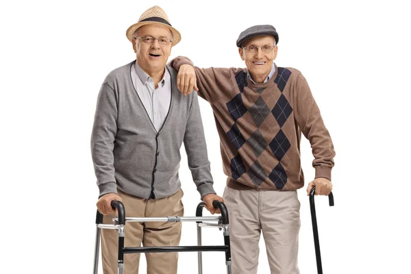 Elderly Man Walker Elderly Man Walking Cane Isolated White Background — Stock Photo, Image