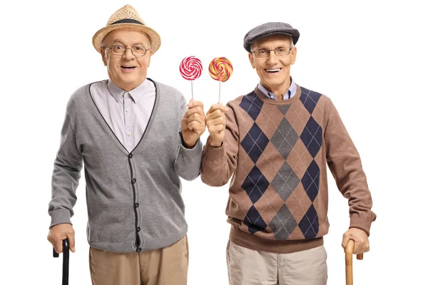 Senioren Met Lollies Geïsoleerd Witte Achtergrond — Stockfoto