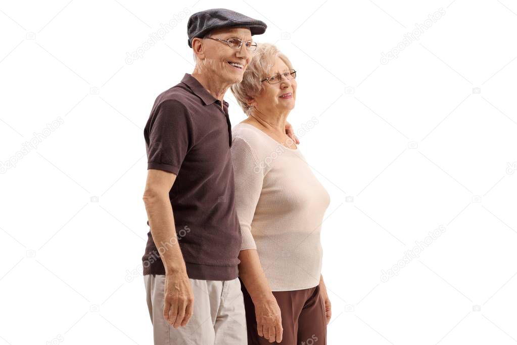 Senior couple isolated on white background