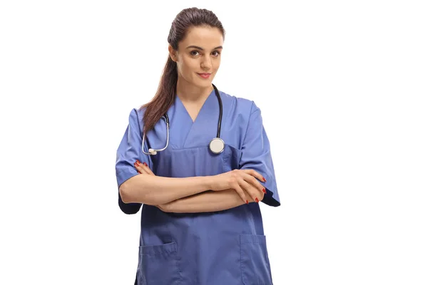 Ženský Lékař Izolovaných Bílém Pozadí — Stock fotografie