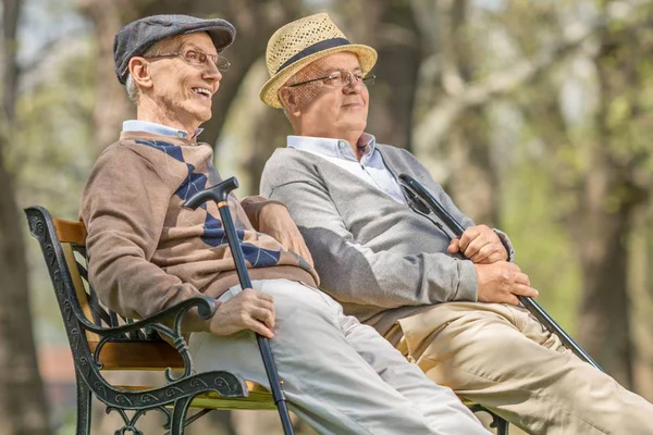 Senioren Entspannen Sich Auf Bank Freien — Stockfoto