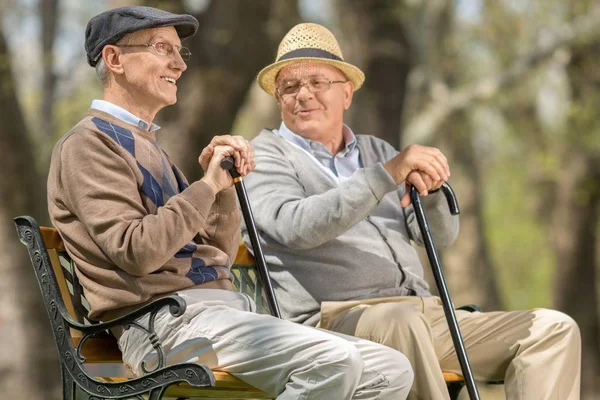 Deux Hommes Âgés Assis Sur Banc Extérieur — Photo