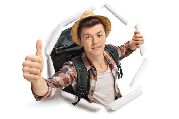 Teenage Tourist Breaking Paper Making Thumb Gesture — Stock Photo, Image