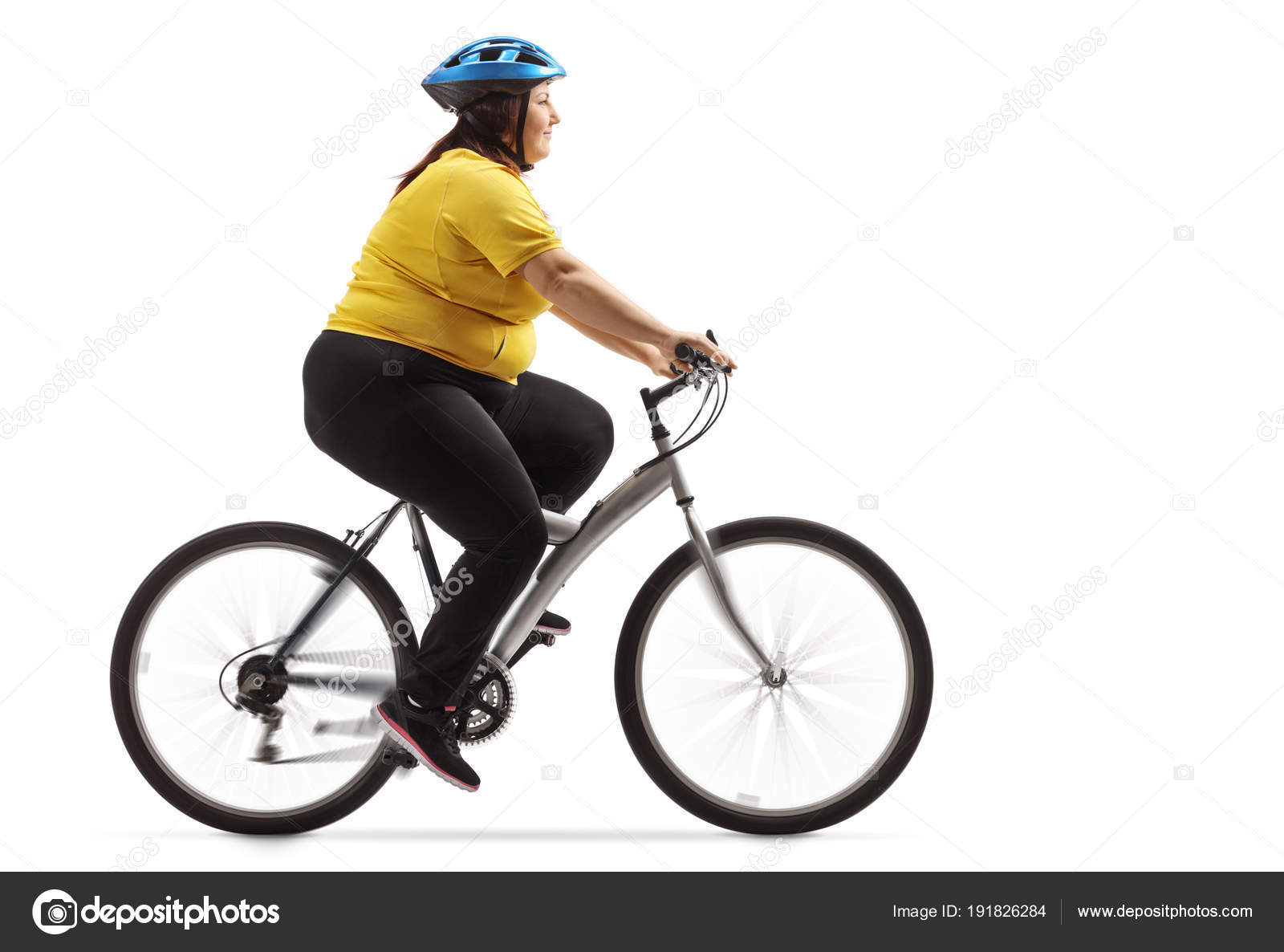 bike ciclismo para obesos Mujer Con Sobrepeso Montando Una Bicicleta Aislada Sobre Fondo