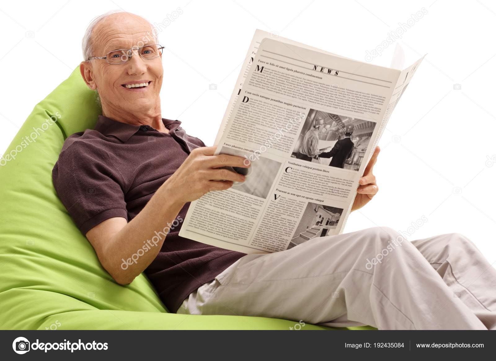 Elderly Man Newspaper Sitting Beanbag Smiling Isolated White Background Stock Photo Image By C Ljsphotography Elderly Man Newspaper Sitting Beanbag Smiling Isolated White Background Stock Photo Image By C Ljsphotography