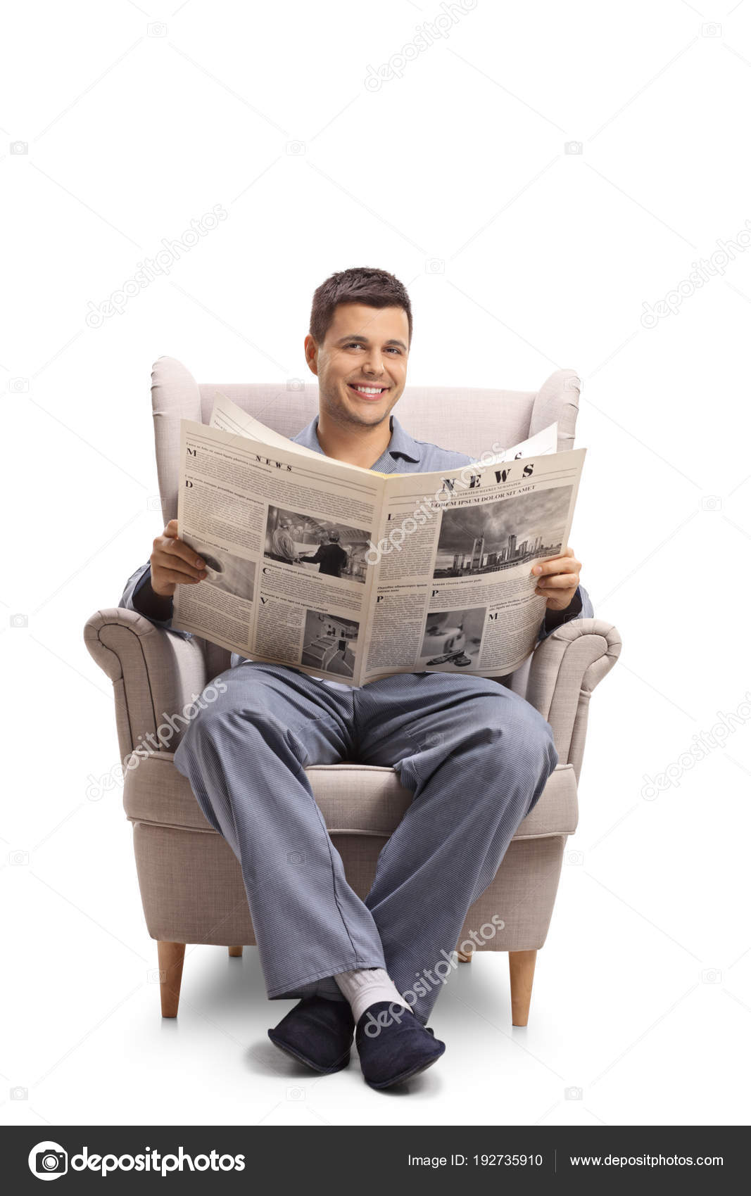 Man Pajamas Seated Armchair Holding Newspaper Looking Camera Isolated White Stock Photo By C Ljsphotography Man Pajamas Seated Armchair Holding Newspaper Looking Camera Isolated White Stock Photo By C Ljsphotography