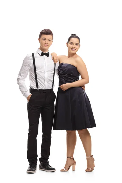 Retrato Comprimento Total Adolescentes Elegantemente Vestidos Isolados Fundo Branco — Fotografia de Stock