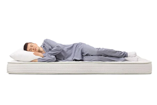 Adolescente Che Dorme Materasso Isolato Sfondo Bianco — Foto Stock