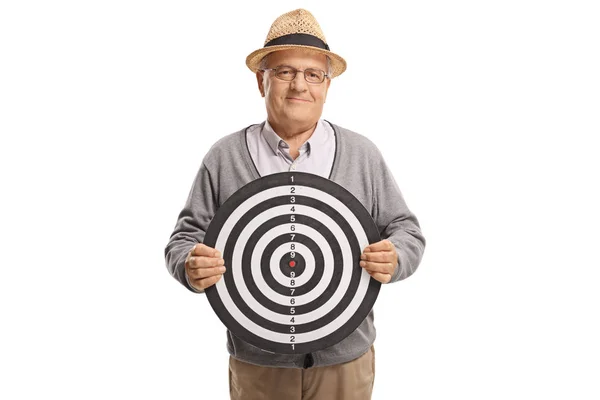 Senior Holding Target Isolated White Background — Stock Photo, Image