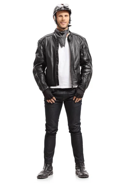 Full Length Portrait Biker Isolated White Background — Stock Photo, Image