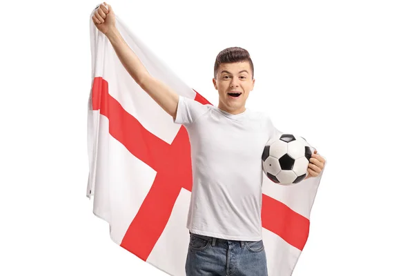 Emocionado Fanático Del Fútbol Adolescente Con Una Bandera Inglesa Fútbol —  Fotos de Stock