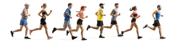 Mannen en vrouwen die een marathon lopen — Stockfoto