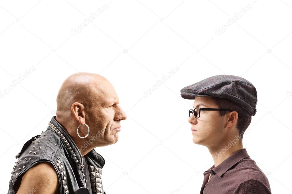 Angry punk looking at a young boy