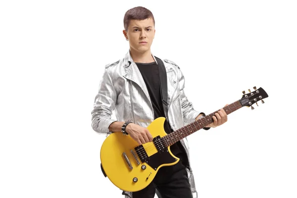 Músico adolescente con una guitarra eléctrica — Foto de Stock