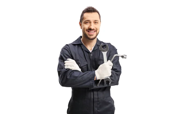 Mechanik drží auto opravárenské zařízení — Stock fotografie
