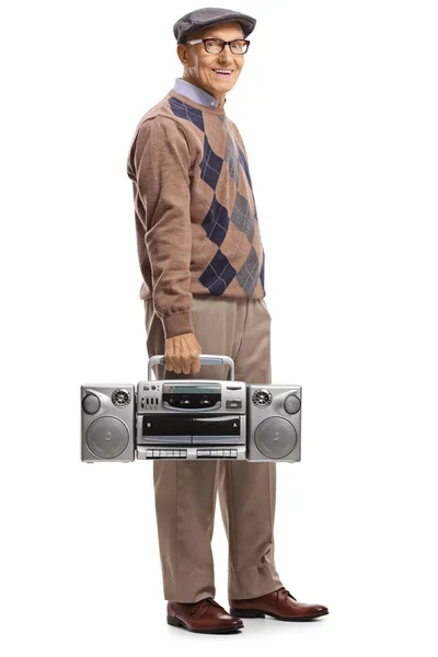 Gentleman carrying a boombox radio and smiling — Stock Photo, Image