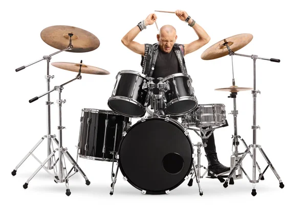 Punk male artist playing drums — Stock Photo, Image