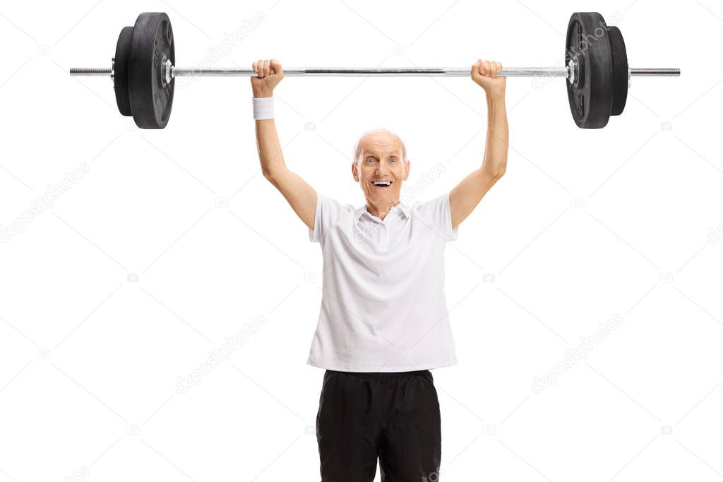 Elderly man lifting a barbell