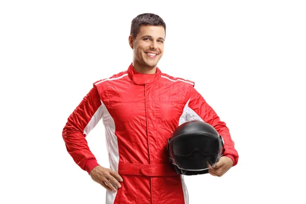 男性レーサー立ちヘルメットを保持 — ストック写真