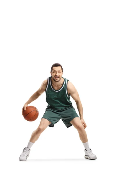 Basketball player in green jersey with ball — Stock Photo, Image