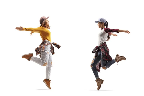 Two women dancing hip-hop style — 스톡 사진