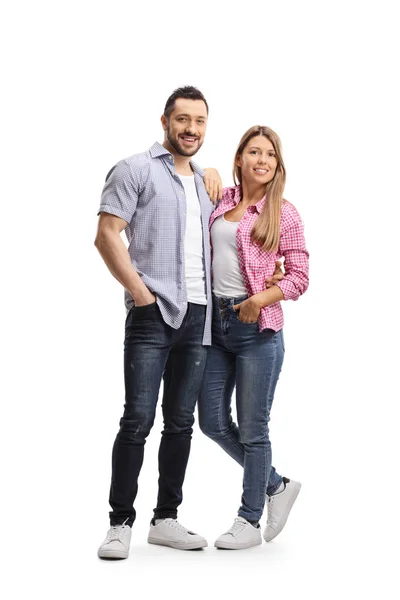 Young casual couple posing in embrace — Stock Photo, Image