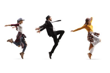Two female and one male dancers performing a choreography clipart