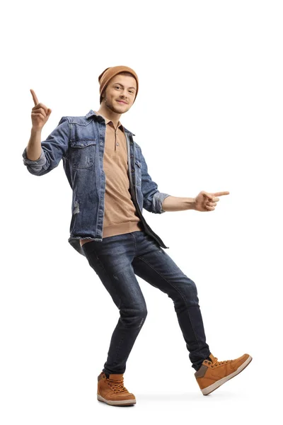 Jonge vrolijke jongen doet een dans beweging — Stockfoto