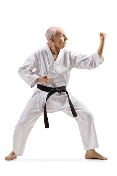 Elderly man practicing karate
