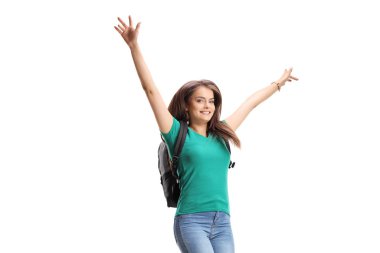 Sırt çantalı mutlu kız öğrenci