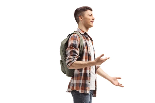 Mężczyzna student stojąc i rozmawiając — Zdjęcie stockowe