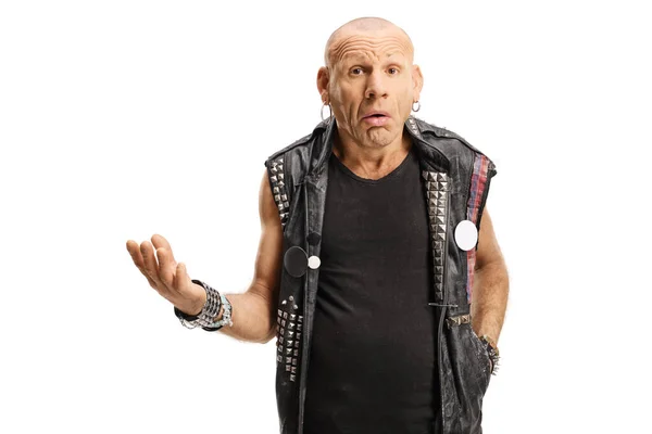 Middle aged bald punk making a grimace and gesturing with hand — Stock Photo, Image