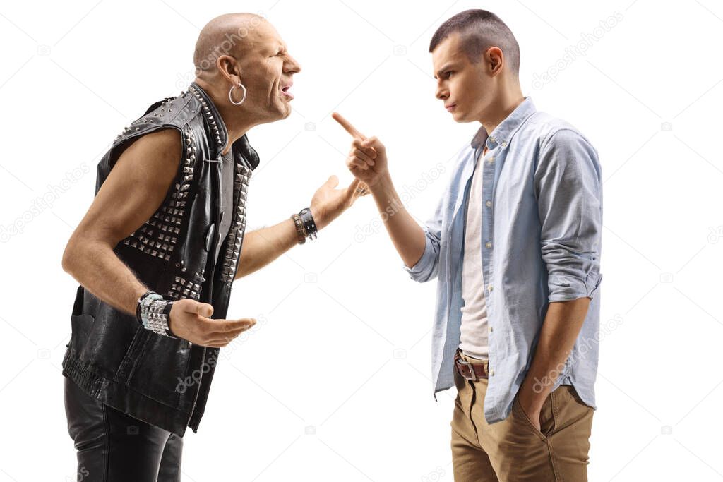 Angry punk shouting at a young guy