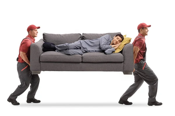 Aufnahme Voller Länge Von Zwei Mover Die Eine Couch Tragen — Stockfoto