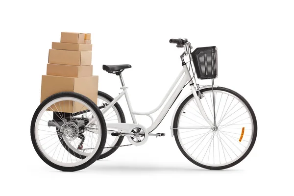 Beyaz Arkaplanda Izole Edilmiş Kutular Olan Tekerlekli Bir Bisikletin Stüdyo — Stok fotoğraf