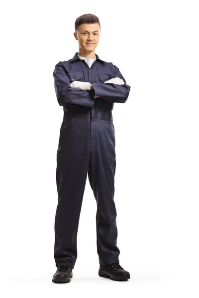 Full Length Portret Van Een Jonge Mannelijke Werknemer Een Uniform — Stockfoto