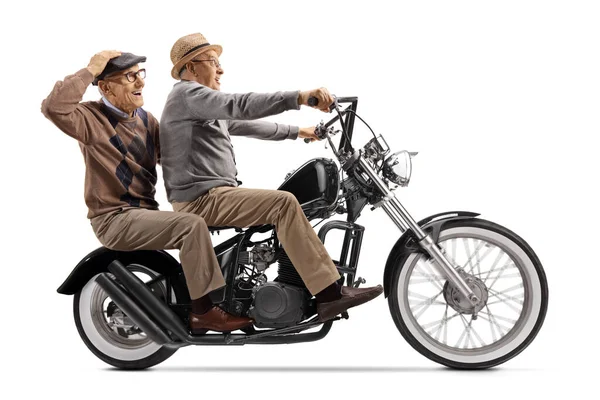Ältere Männer Auf Einem Custom Chopper Motorrad Isoliert Auf Weißem — Stockfoto