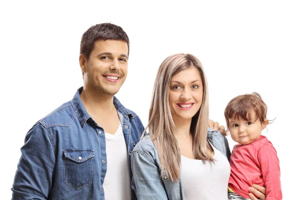 Jeune Famille Une Mère Père Bébé Isolé Sur Fond Blanc — Photo