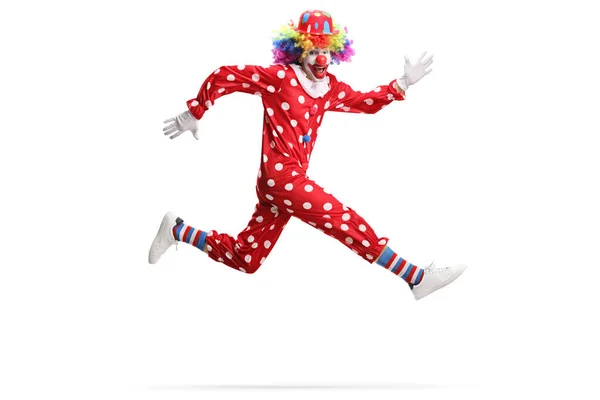 Full Length Shot Clown Jumping Isolated White Background — Stock Photo, Image